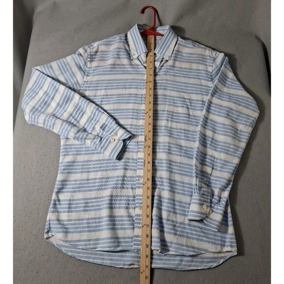 LEDBURY Tailored Fit Mens L Dress Shirt Blue White Stripped Button-Down  Oxford - Picture 5 of 7